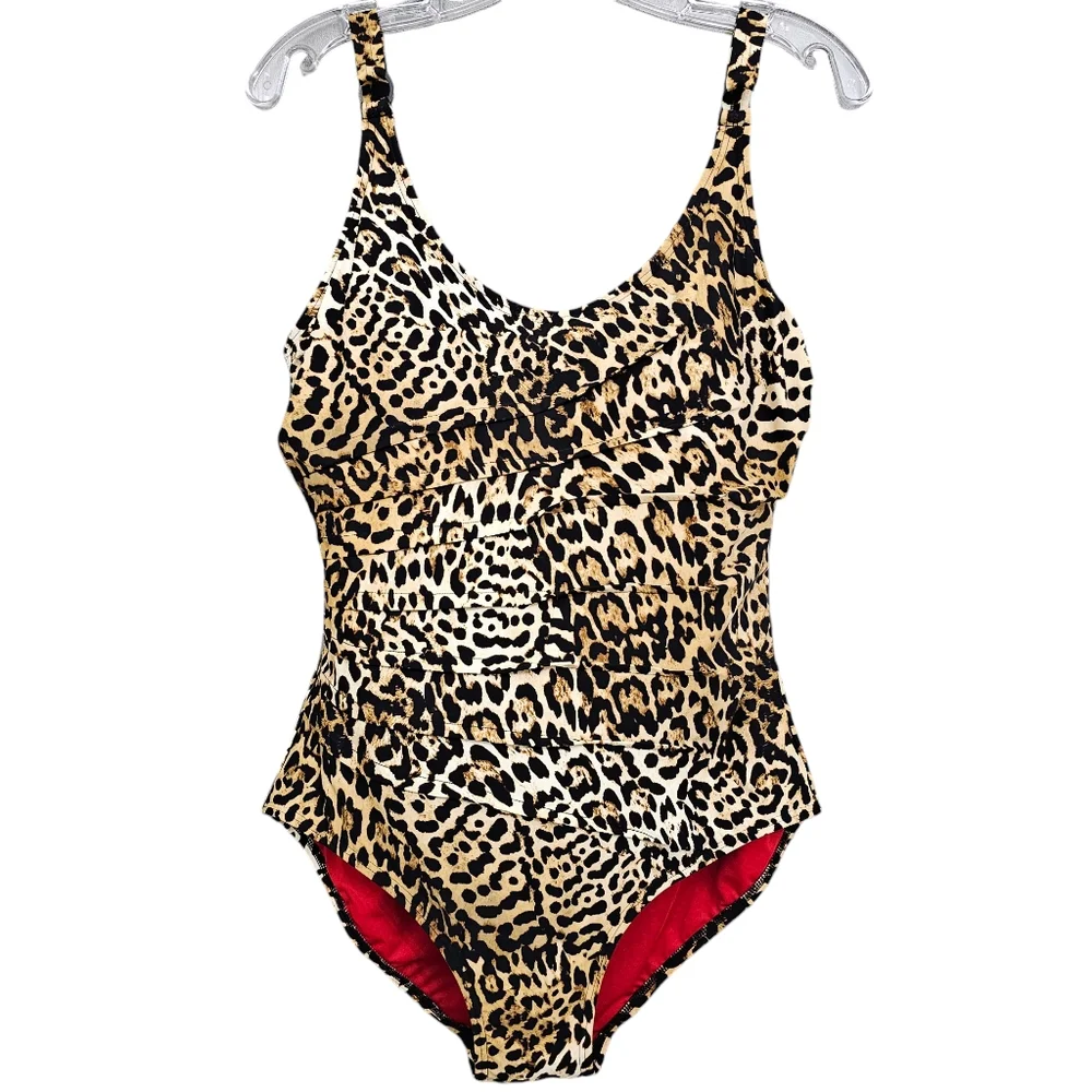 Nwt DKNY Animal Print Brown/Black 1 piece Pleated Front Detail Swimsuit - Picture 16 of 17